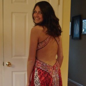 Red White Black Animal Print Sequin Beaded Formal